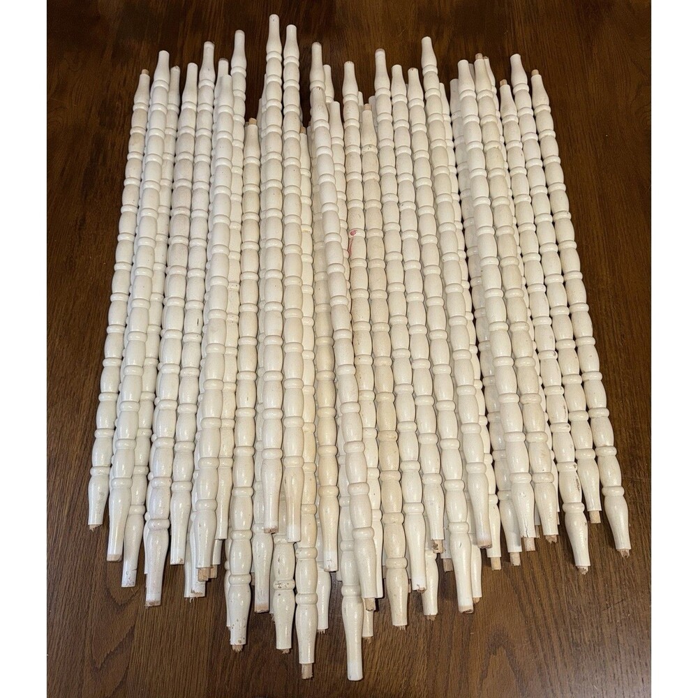 Vtg Jenny Lind Turned Wood Spindles 2ft Balusters Railing Farmhouse Decor (2)